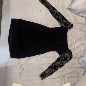 Elegant Black Dress with Lace Sleeves